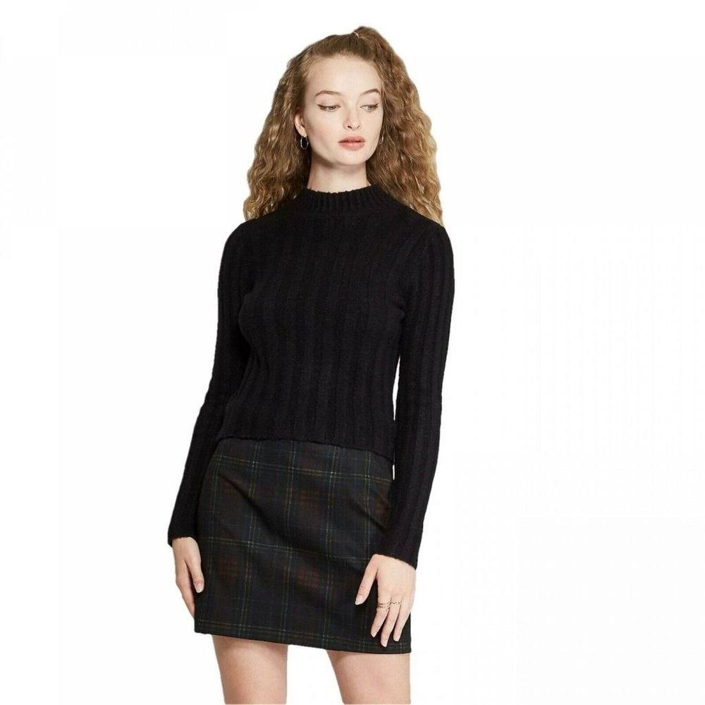 Wild Fable Women's Long Sleeve Black Cable Sweater
